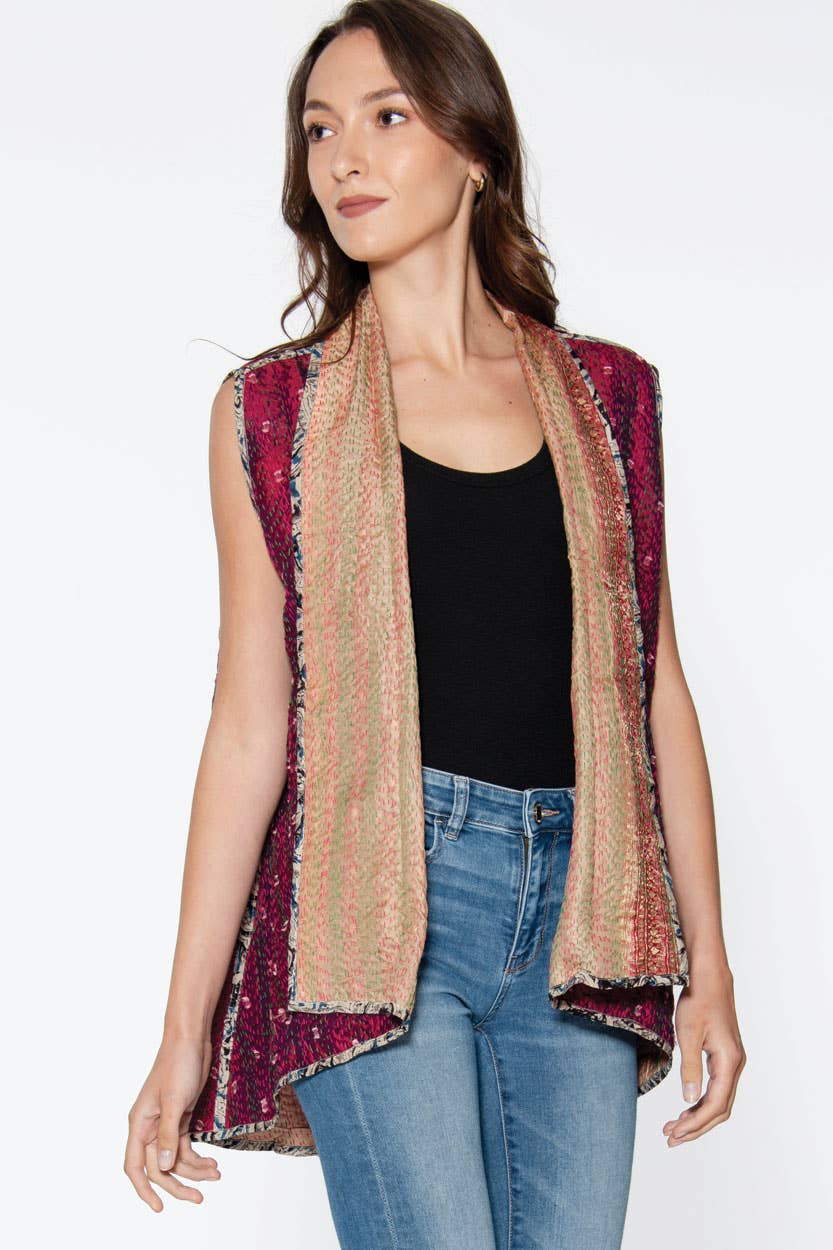 Reversible Kantha Silk Sleeveless Jacket