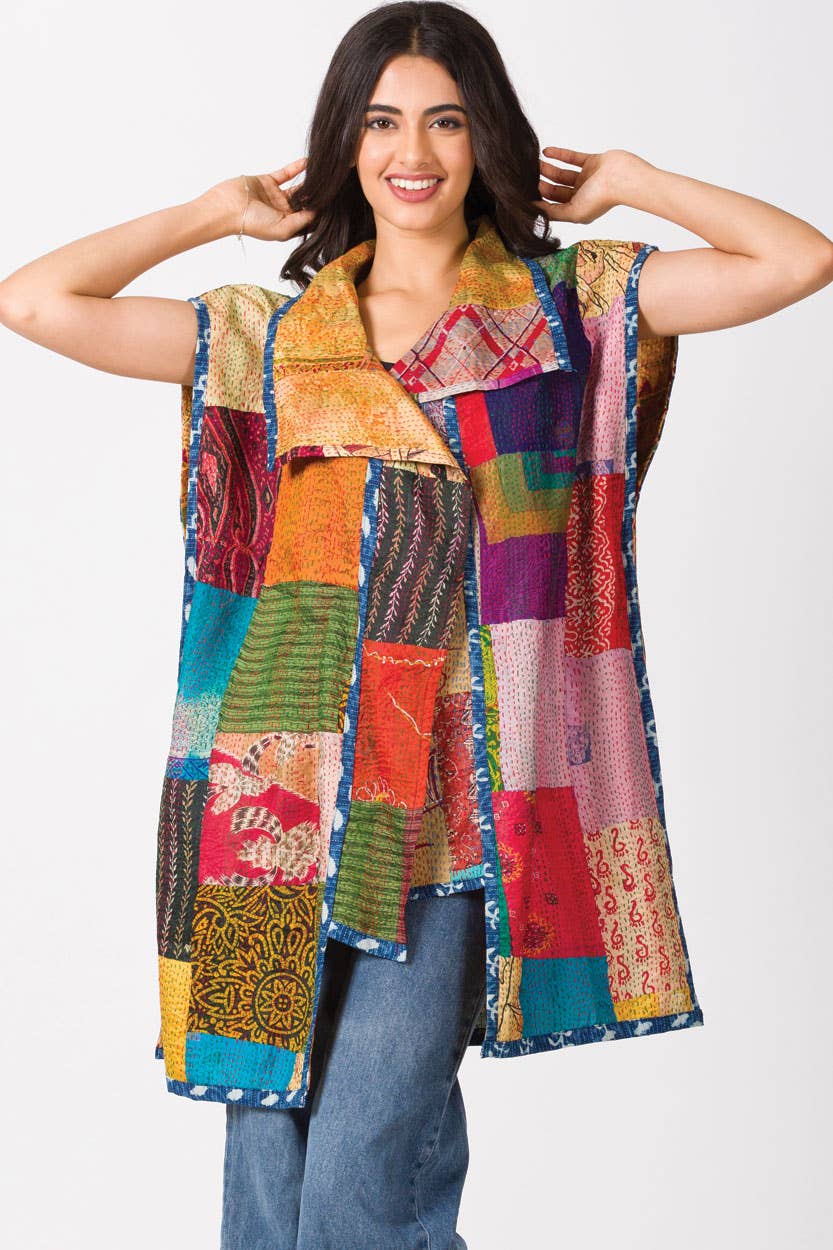 Reversible Silk Kantha Vest Jacket