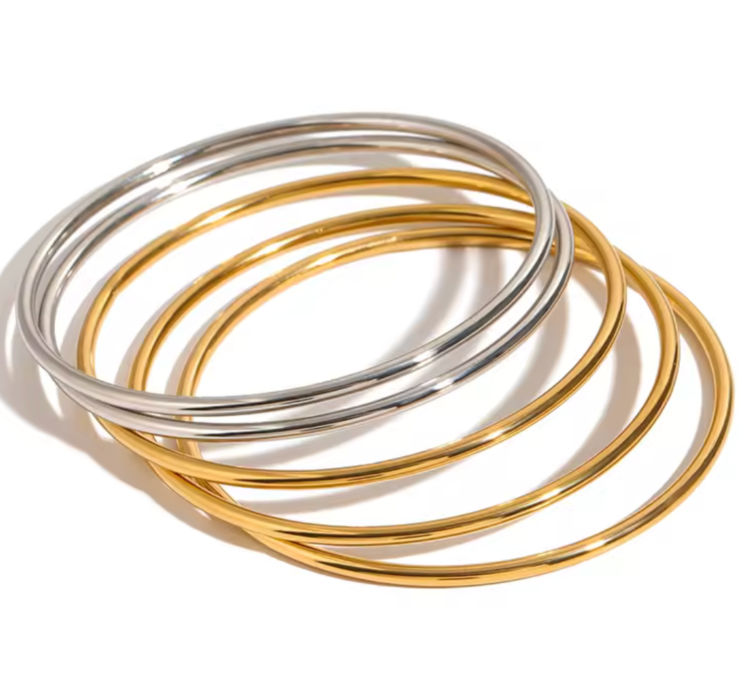 Lidia Bangle- Steel Waterproof- Chunky Stacking Bracelet: Yellow Gold / 1 bangle