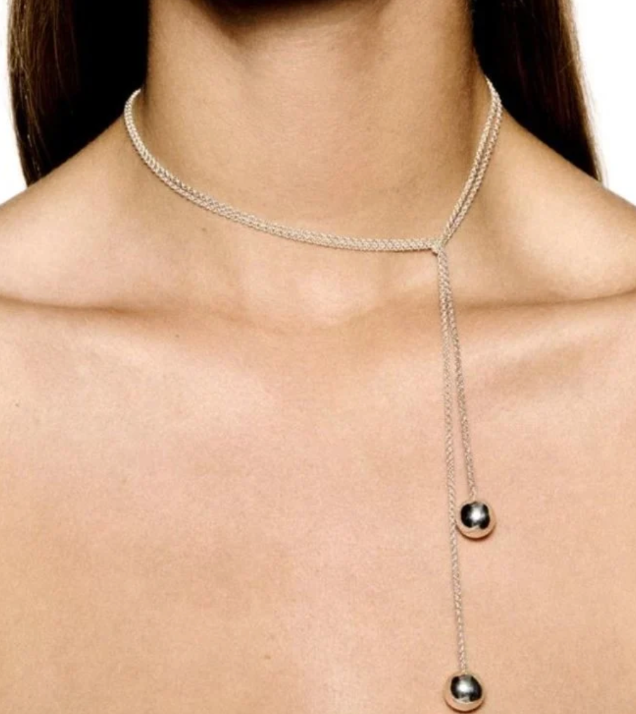 Audrey Lariat Rope Tassel Ball Chain Wrap Steel Necklace: Yellow Gold