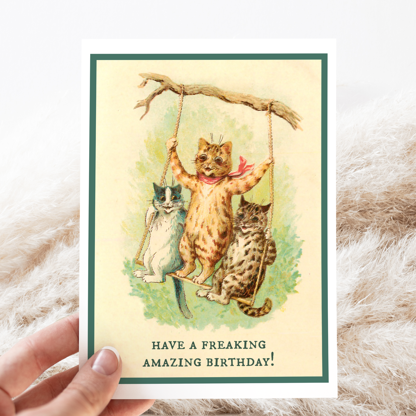 Greeting Card. Have A Freaking Amazing Birthday! Vintage Cat