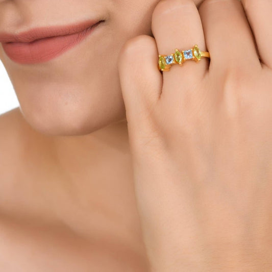 Peridot & Topaz Gold Plated Marquise Ring,