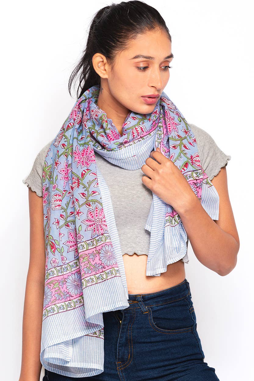 Sunanda Block Print Sarongs : Blue & Pink