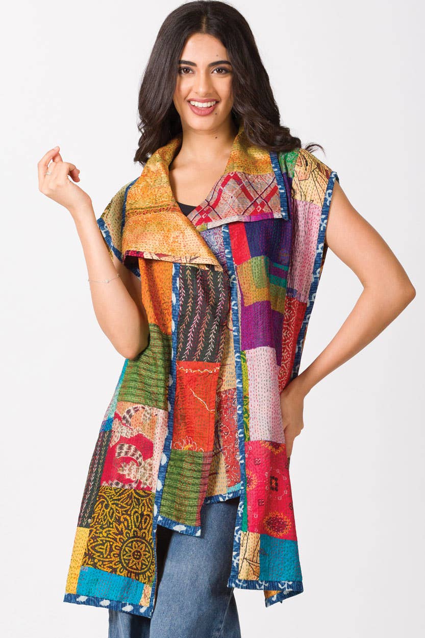 Reversible Silk Kantha Vest Jacket