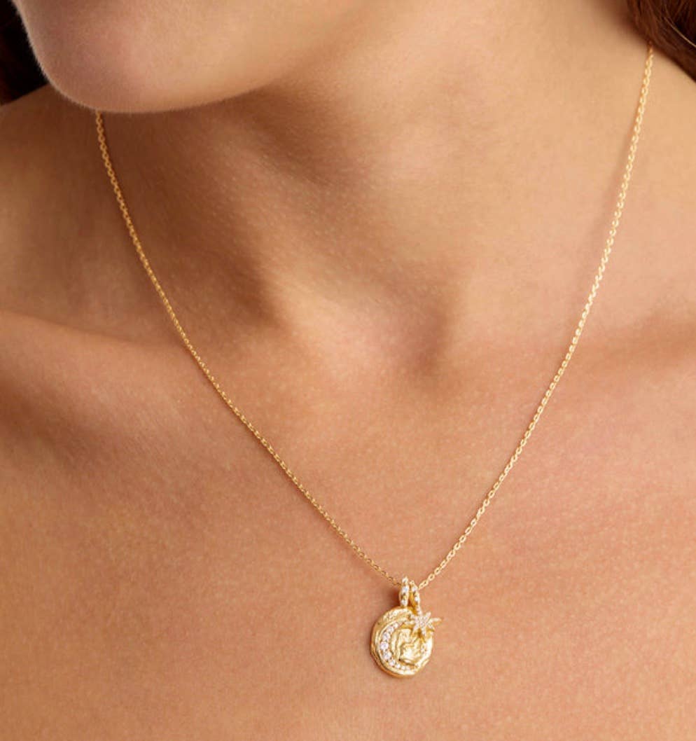 Mini Pendant- Talisman Protect 14K Gold Steel Necklace: Goddess