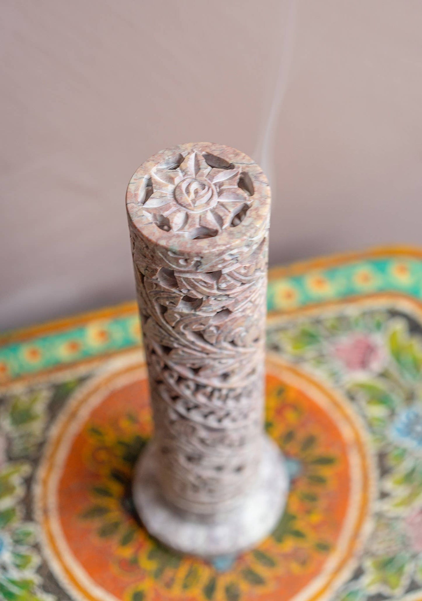 Hand Carved Soapstone Incense Holder Tower