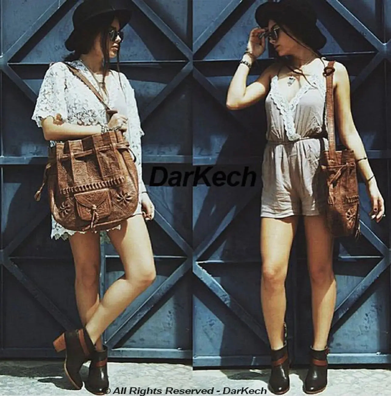Moroccan Leather Bucket Shoulder Drawstring Bag