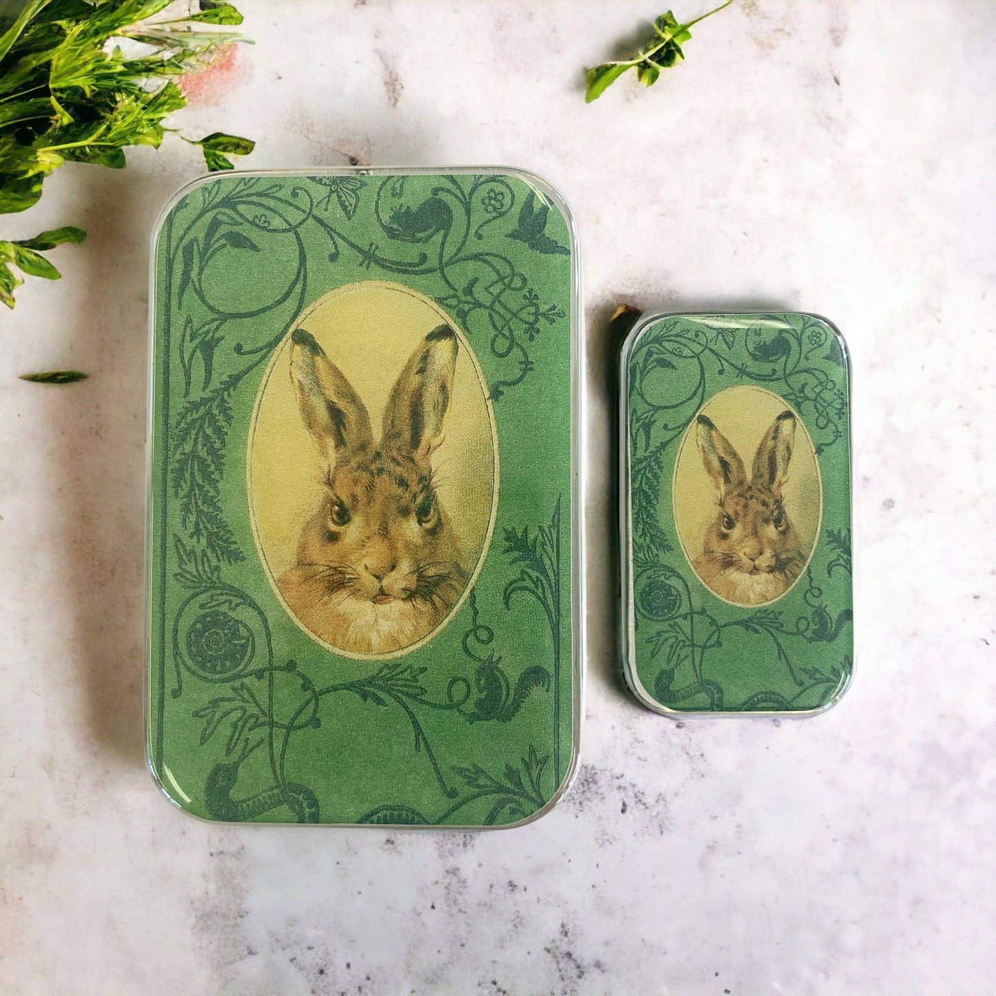 Large Bunny notions tin, stitch marker tin