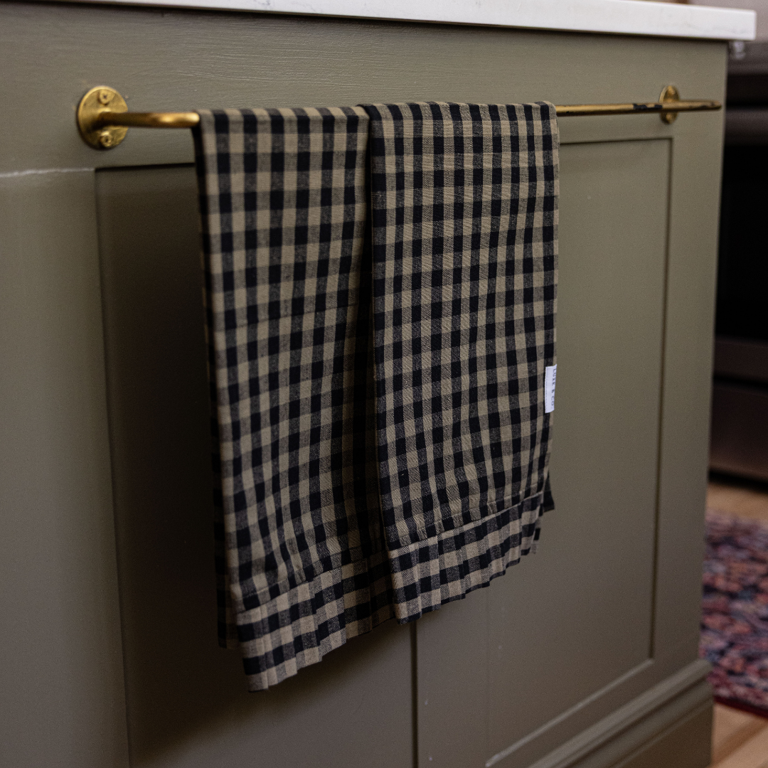 Ruffle Olive Green Gingham Kitchen Dish Towel