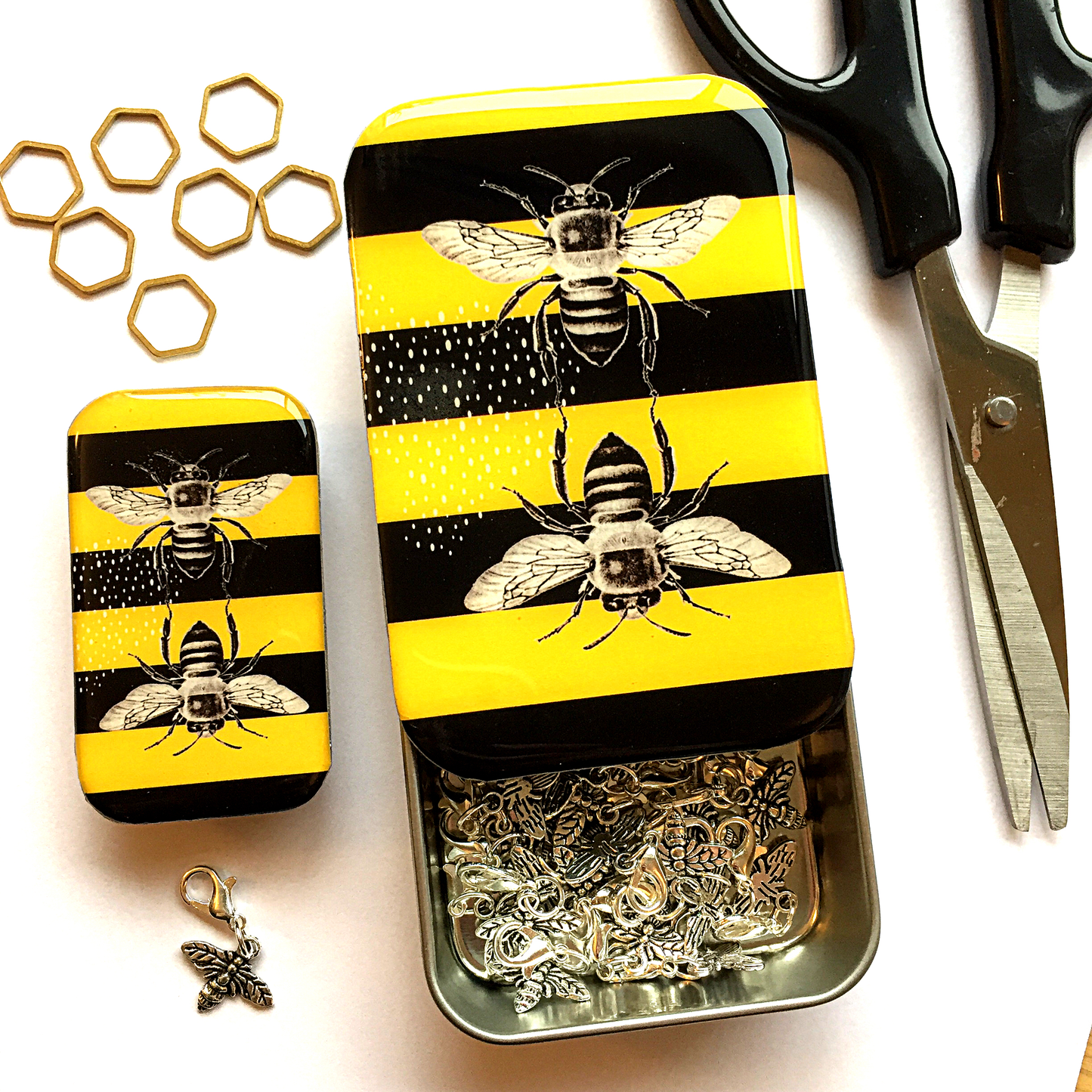 Large Bee Tin, Bee Notions Tin