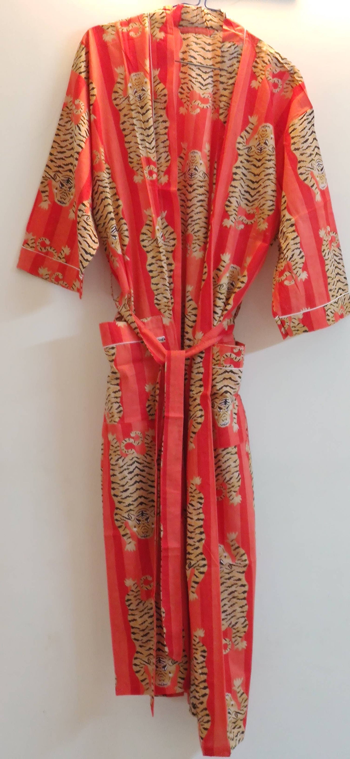 Cotton Kimono/Robe: Pink & Orange Tiger