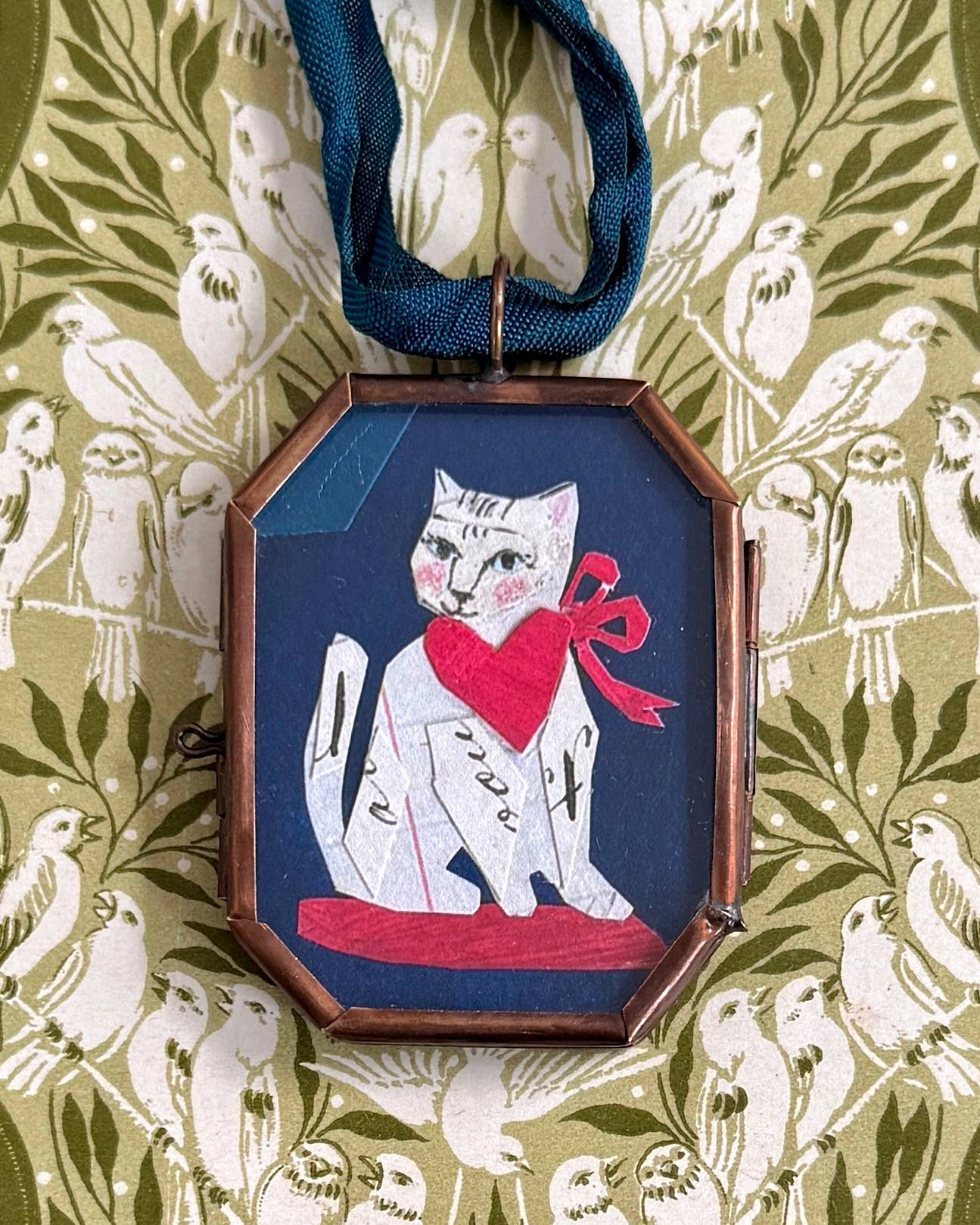 Kitty Love ~ Art Locket Ornament Cat Decor Handmade