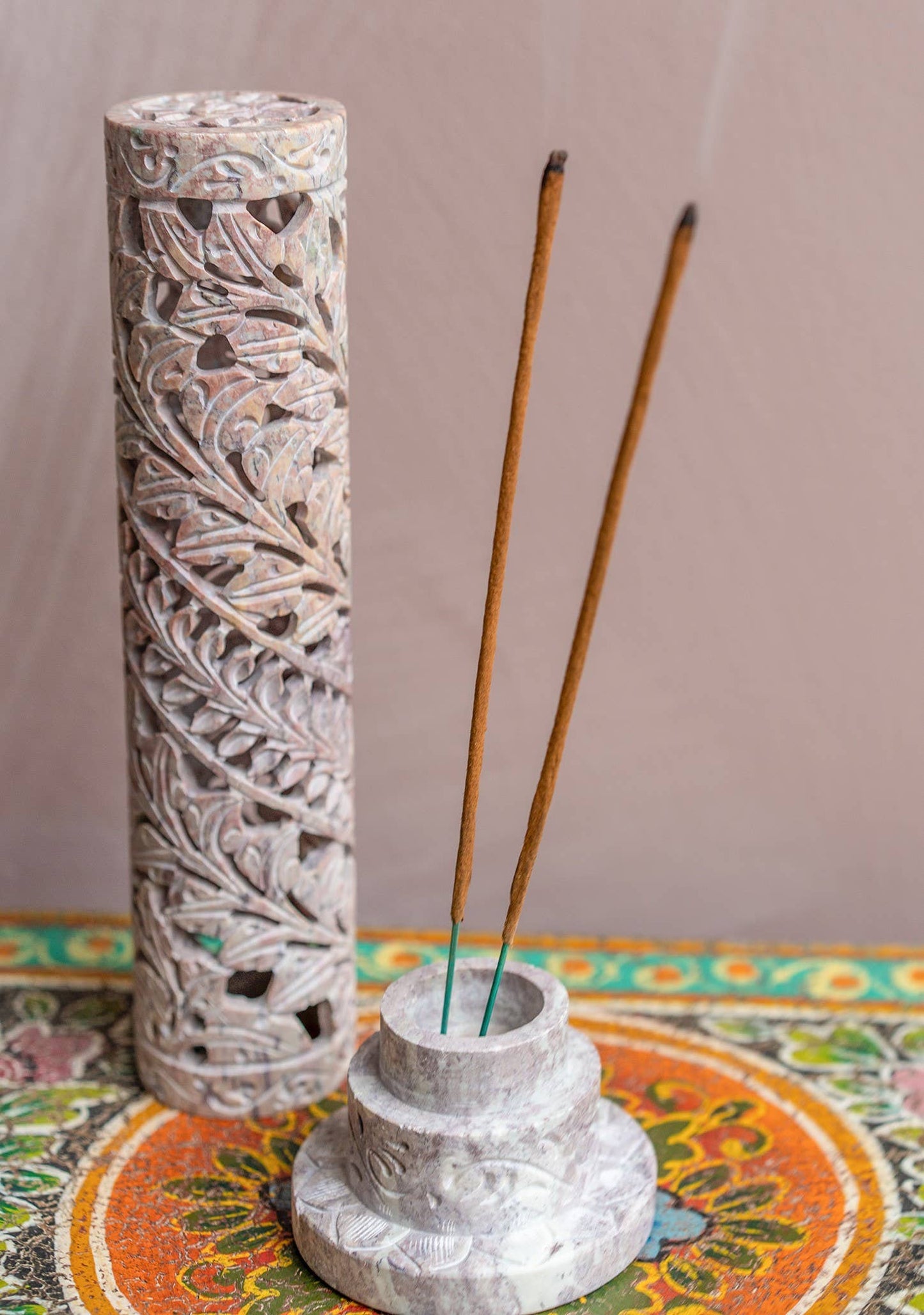 Hand Carved Soapstone Incense Holder Tower