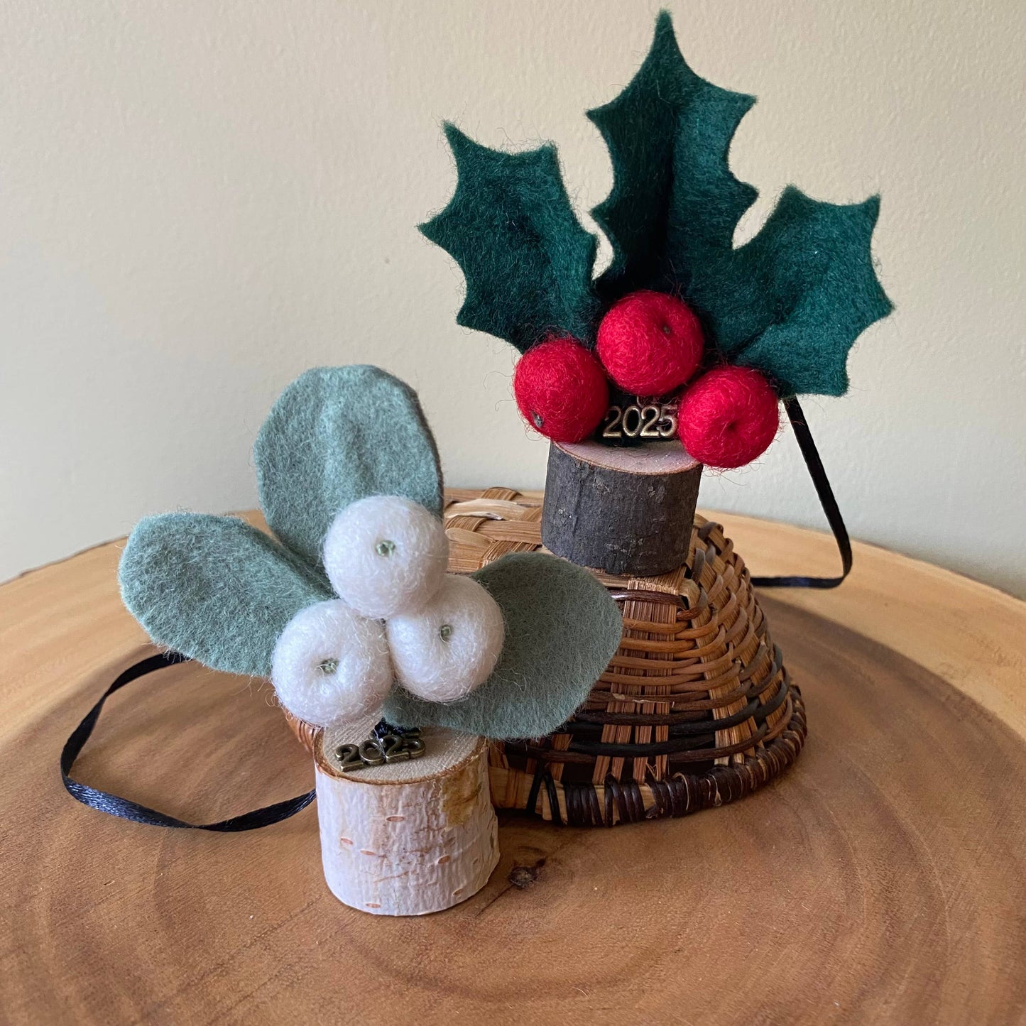 Holiday Holly or Mistletoe Felt Berry & Leaf Ornament: Holly (red berries)