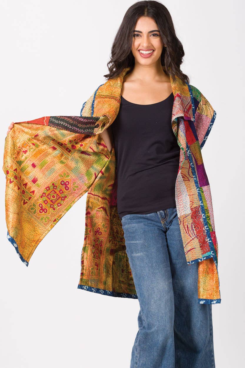 Reversible Silk Kantha Vest Jacket