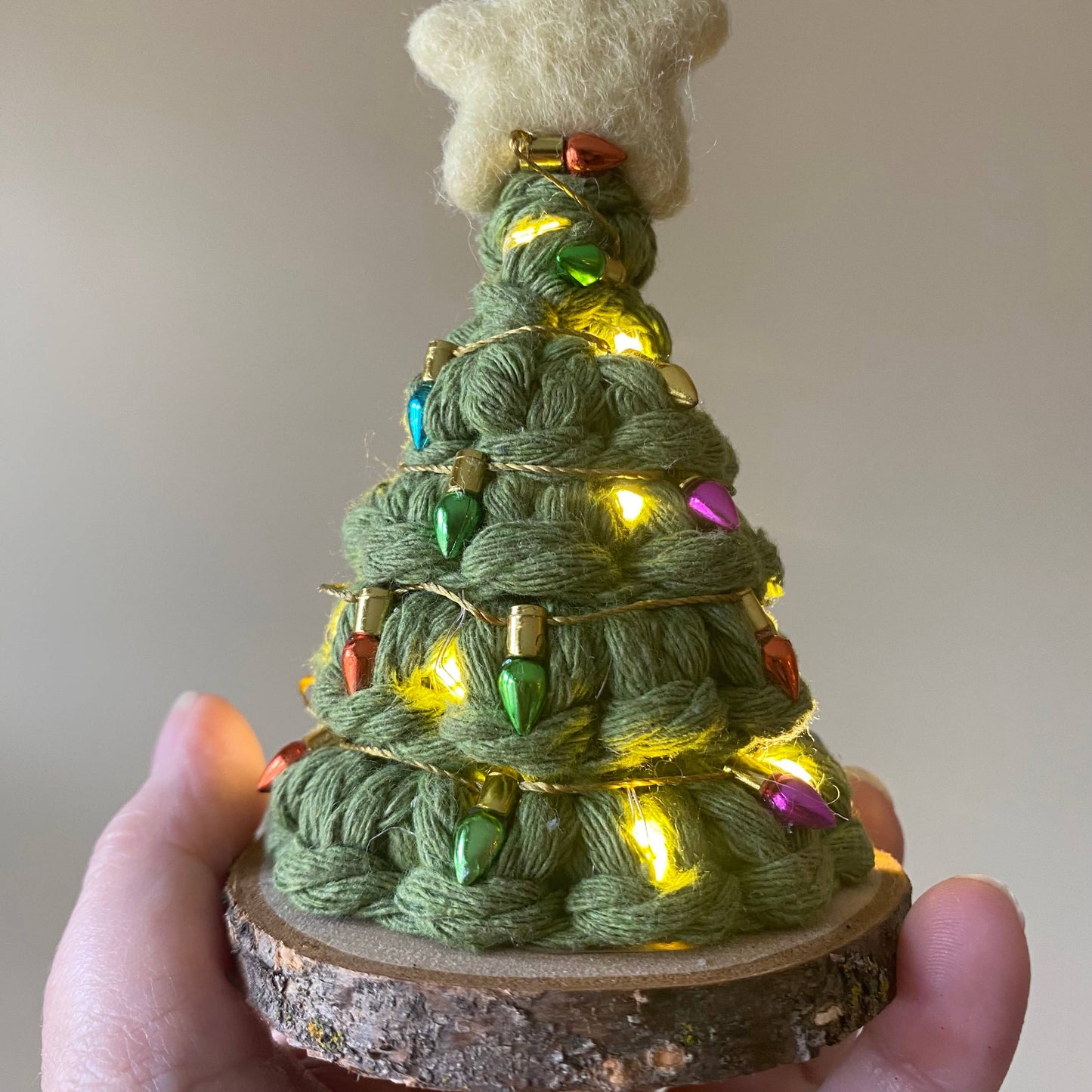 Holiday LIGHTED Mini Macrame Tree Working Fairy Lights: Multi-Colour / Avocado Brighter Green