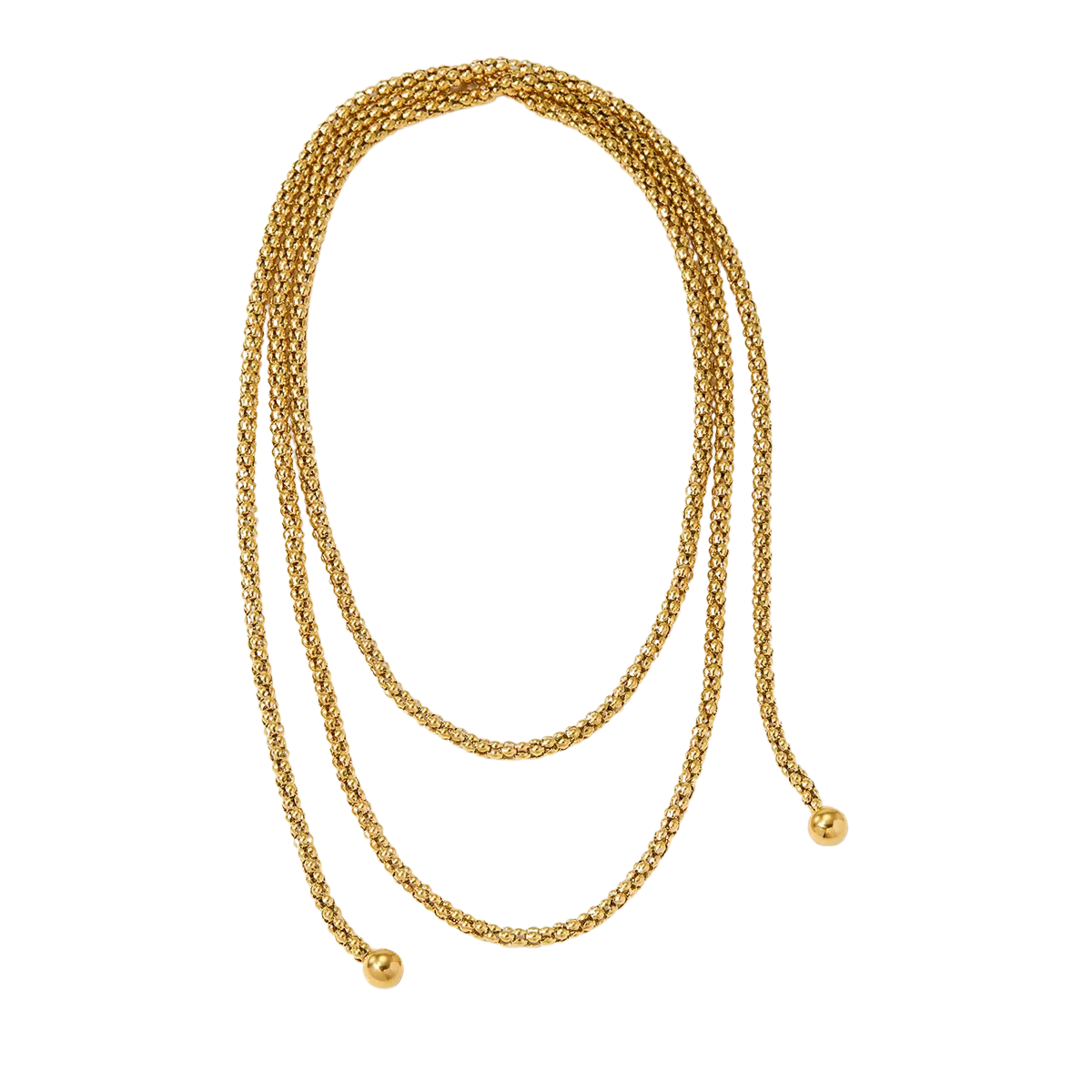 Audrey Lariat Rope Tassel Ball Chain Wrap Steel Necklace: Yellow Gold