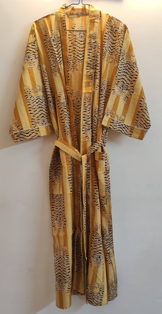 Cotton Kimono/Robe: Yellow Tiger