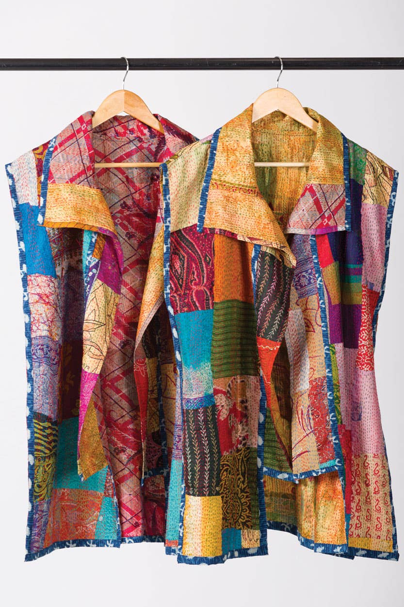 Reversible Silk Kantha Vest Jacket