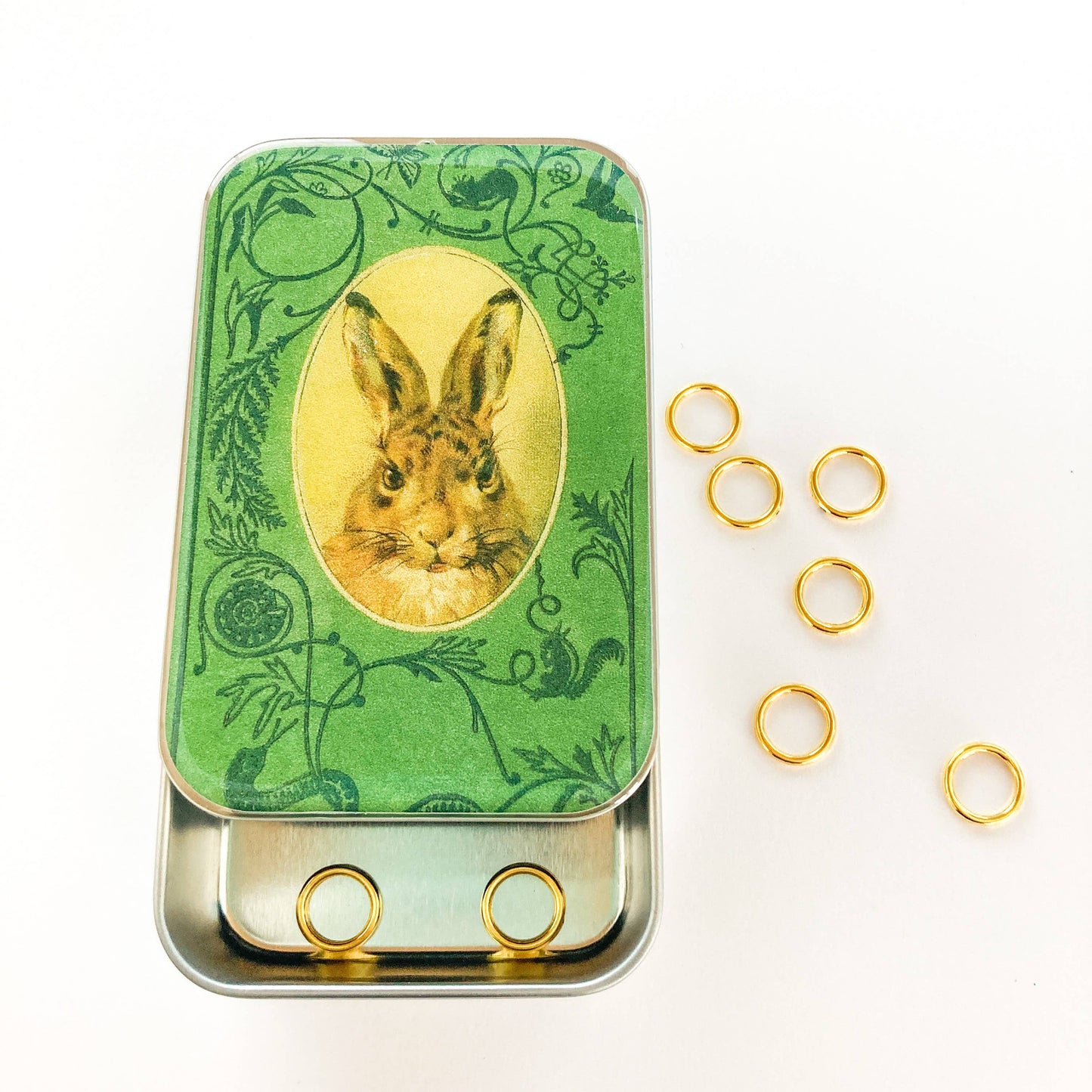 Large Bunny notions tin, stitch marker tin