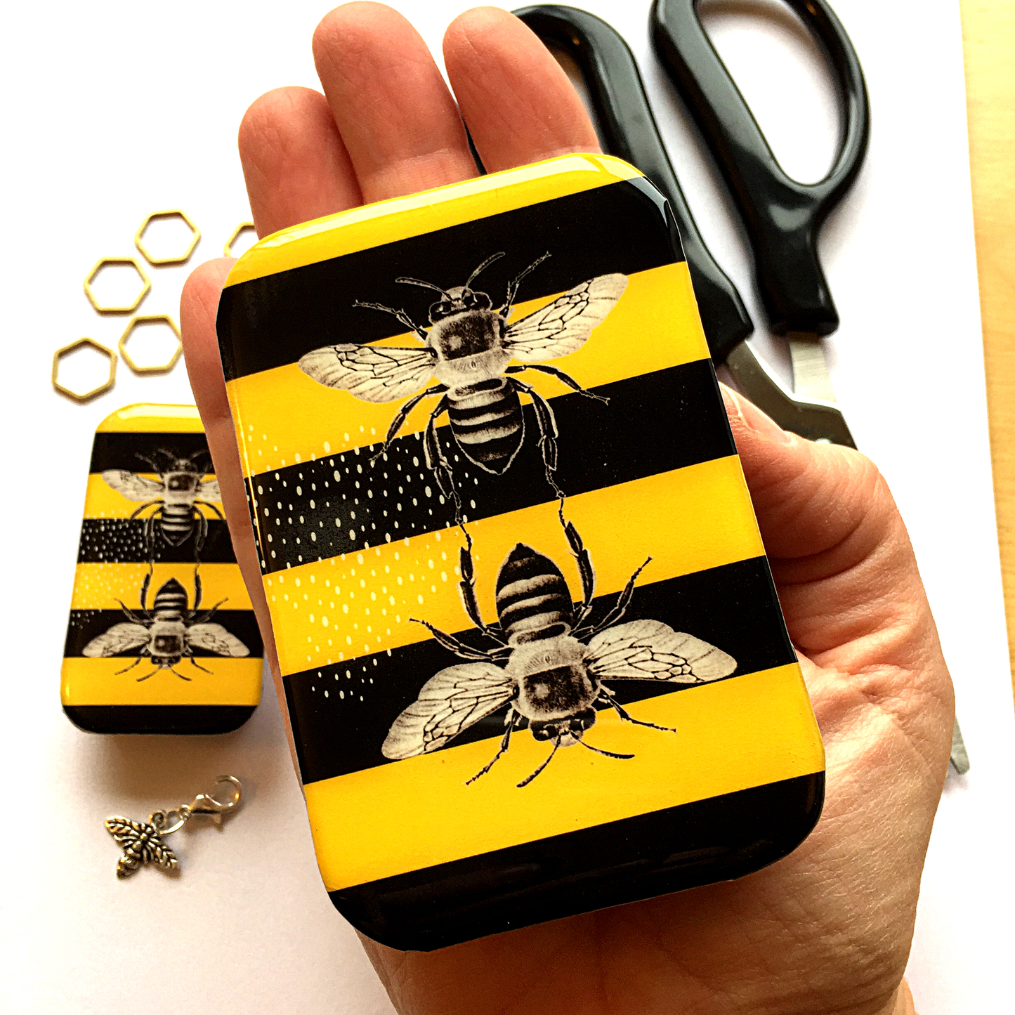 Large Bee Tin, Bee Notions Tin
