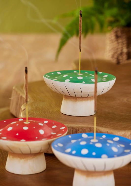 Dotty Mushroom Wooden Incense Holder