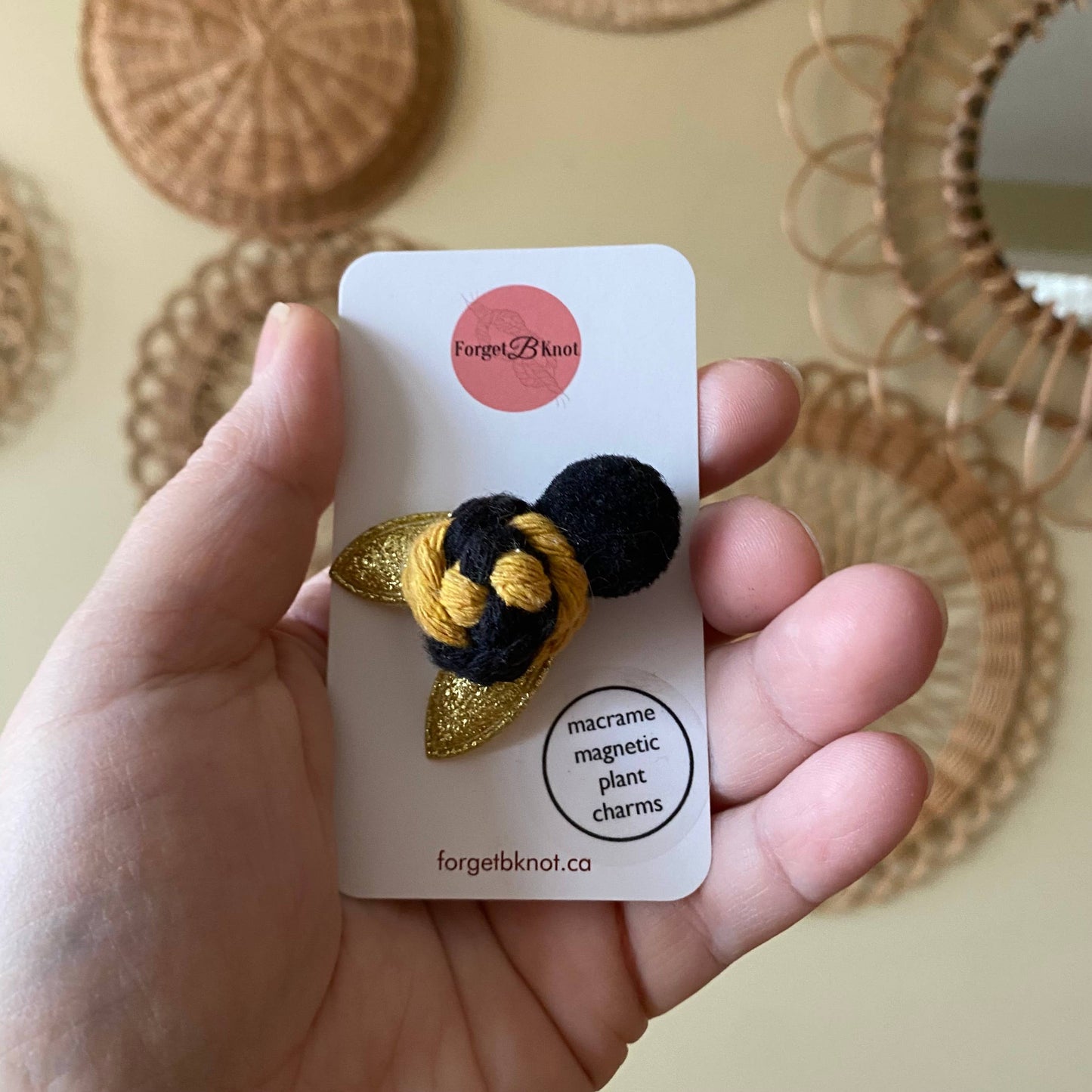 Plant Charm/Magnet (Macrame Bee): White Wing Small