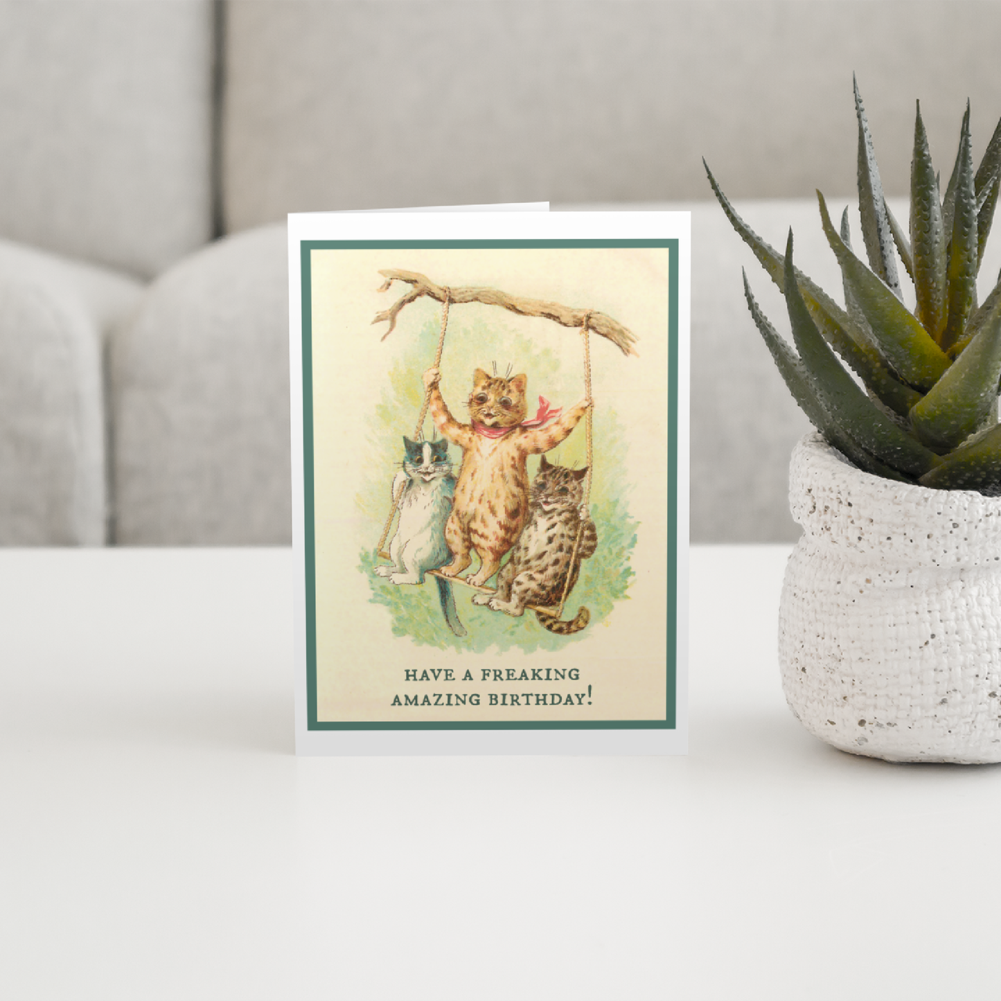 Greeting Card. Have A Freaking Amazing Birthday! Vintage Cat