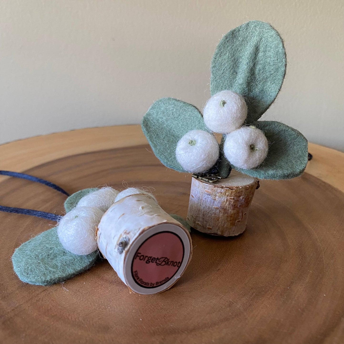 Holiday Holly or Mistletoe Felt Berry & Leaf Ornament: Mistletoe (white berries)