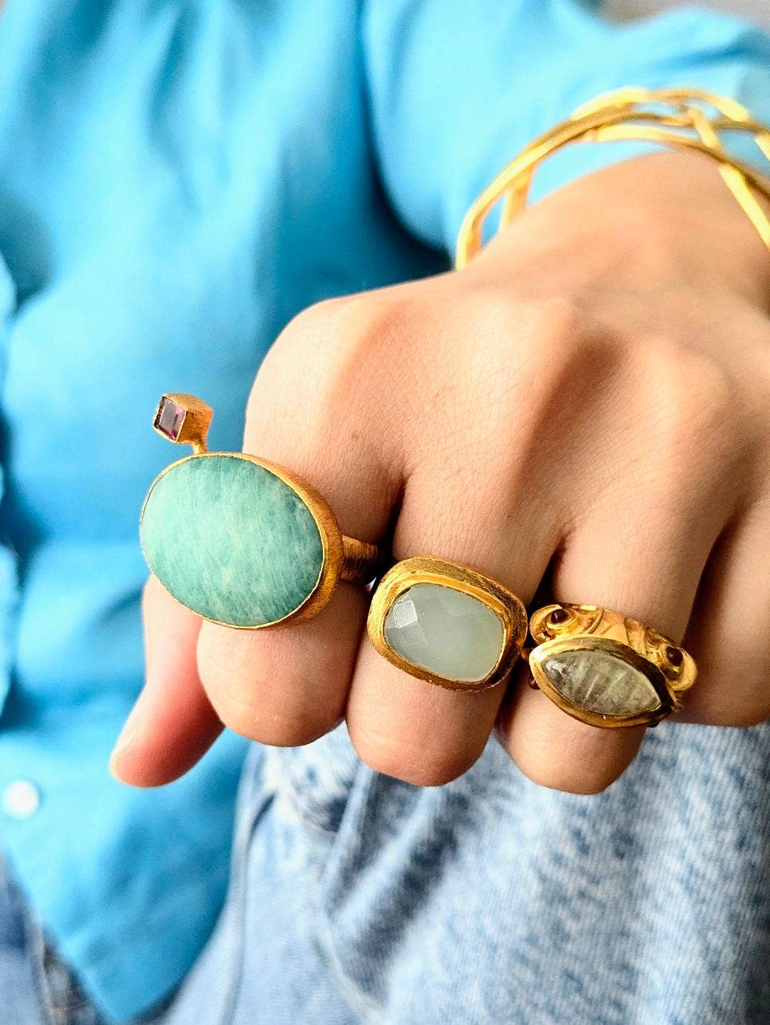 TOPKAPI Ring Prehnite and Tourmaline