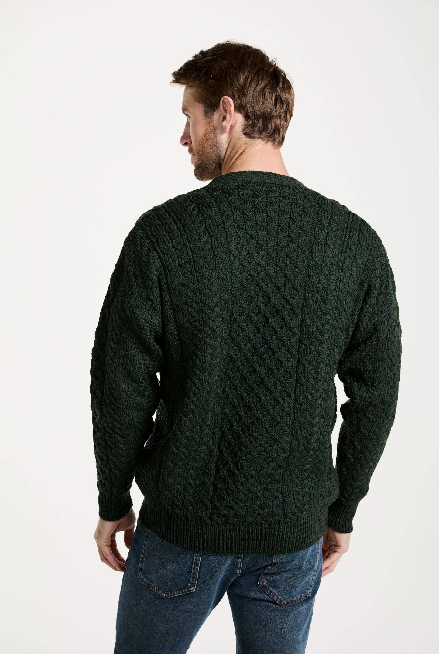 Clare Island Mens Merino Aran Cardigan - Green