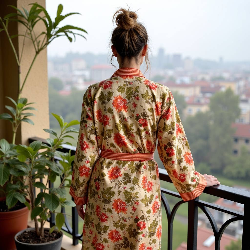 Womens Kimono Robe - Orange Floral with Border: 52/54 / M