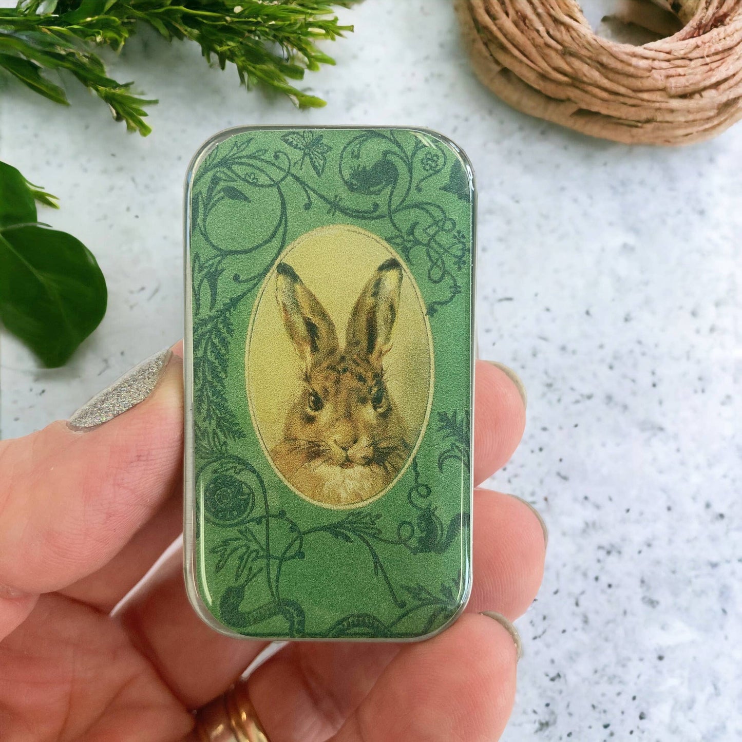 Large Bunny notions tin, stitch marker tin