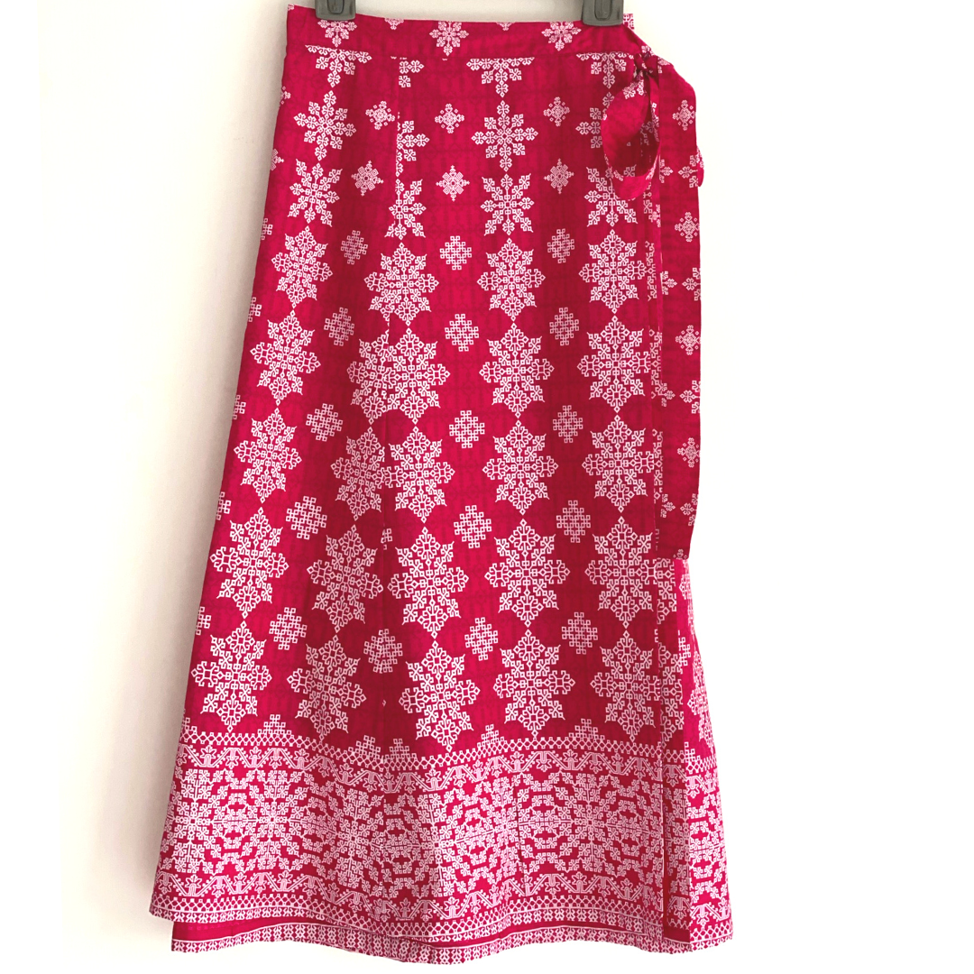 Wrap Skirt - Boho Gypsy Skirt - Bright Pink + White border: 36