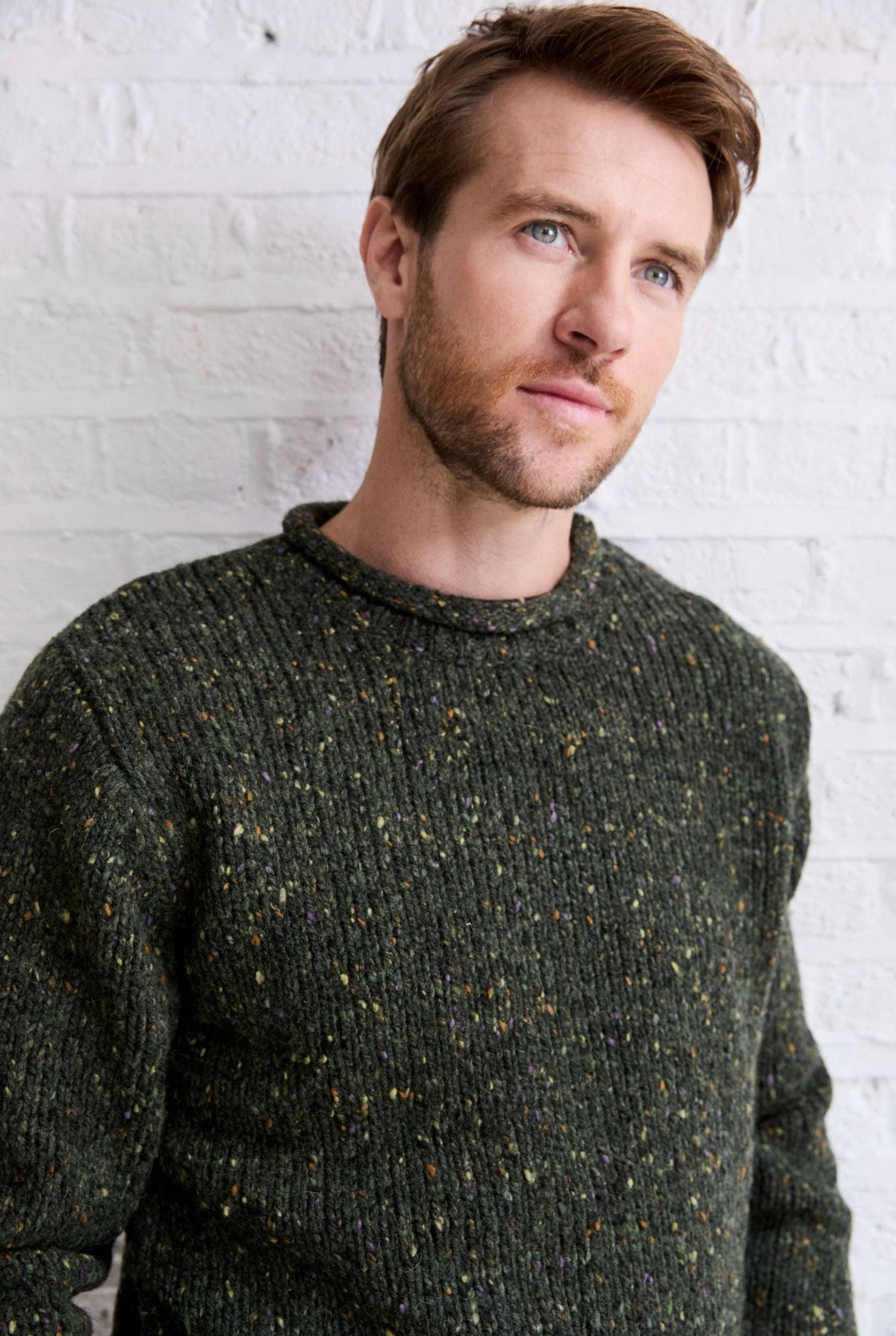 Raheen Tweed Roll Neck Mens Sweater - Green: L