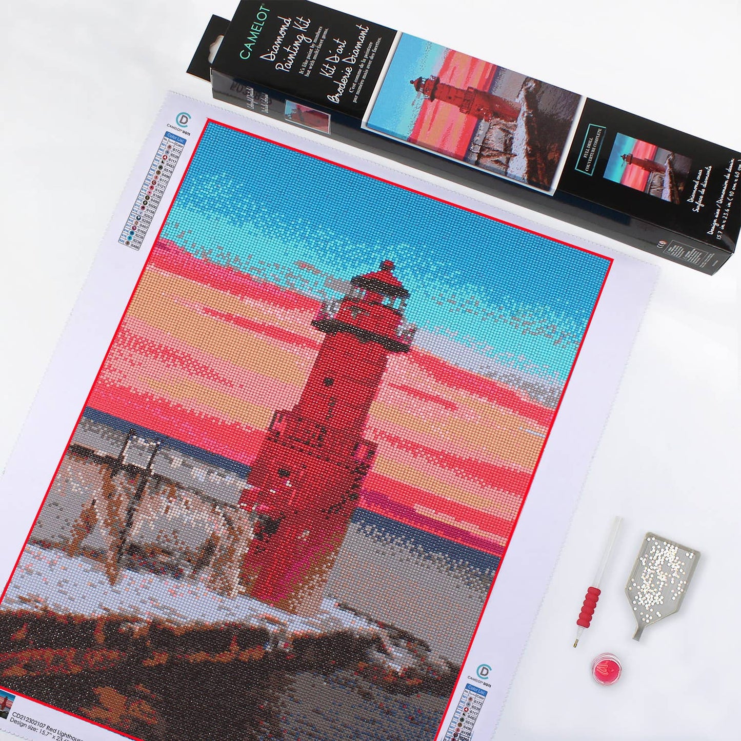 Red Lighthouse Diamond Painting Kit: 01 Multi