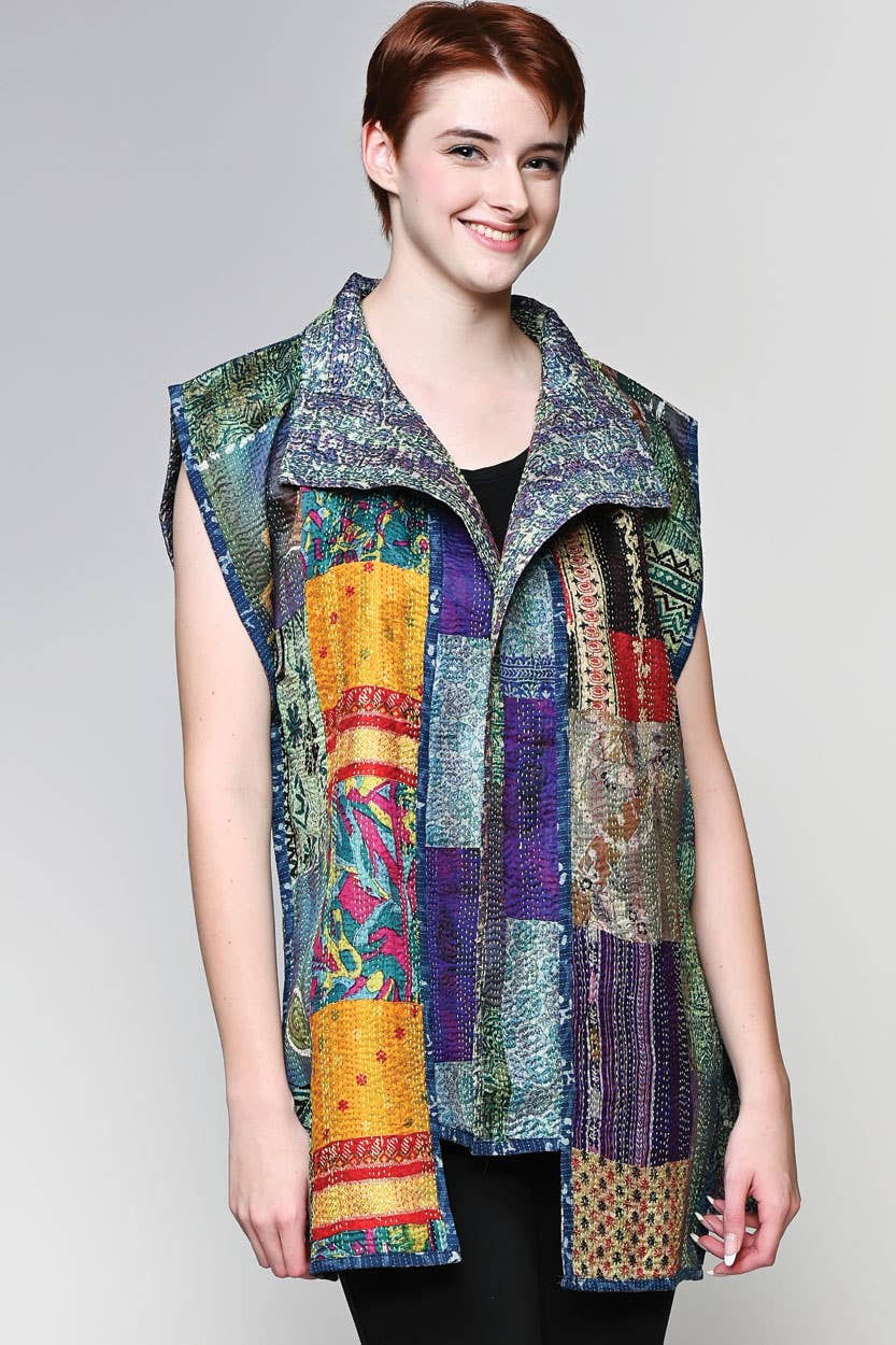Reversible Silk Kantha Vest Jacket