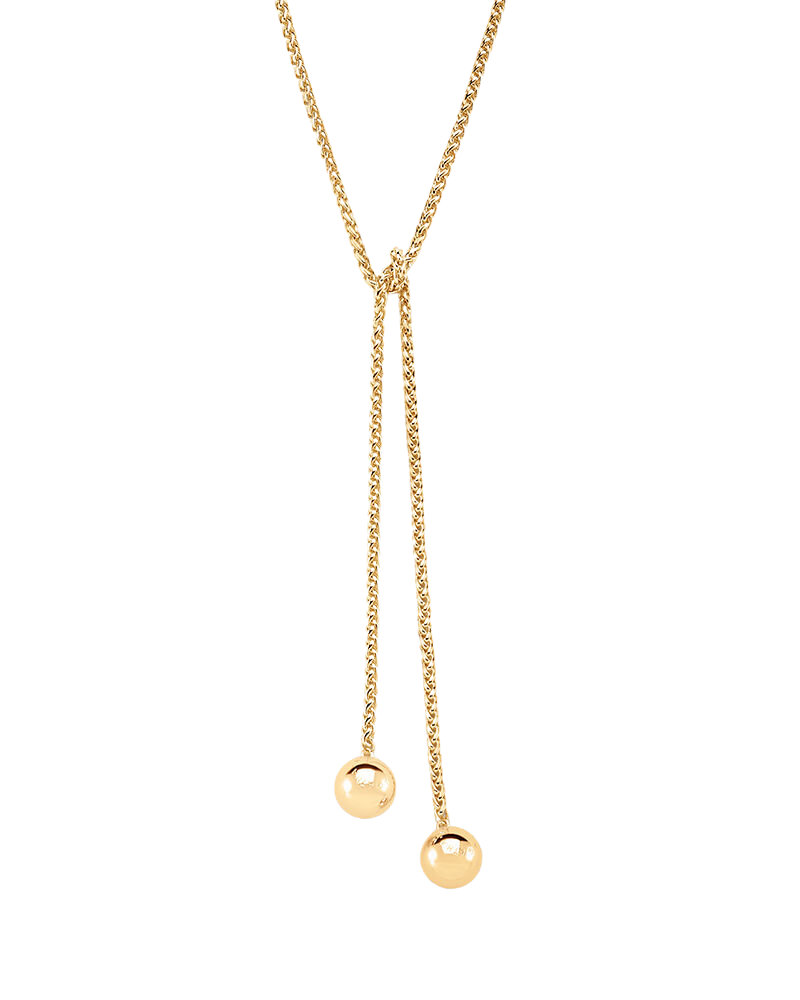 Audrey Lariat Rope Tassel Ball Chain Wrap Steel Necklace: Yellow Gold