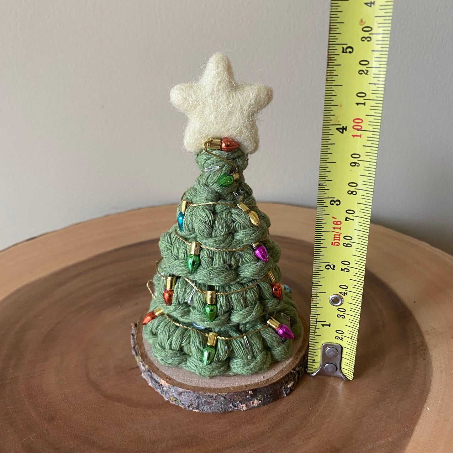 Holiday LIGHTED Mini Macrame Tree Working Fairy Lights: Multi-Colour / Avocado Brighter Green