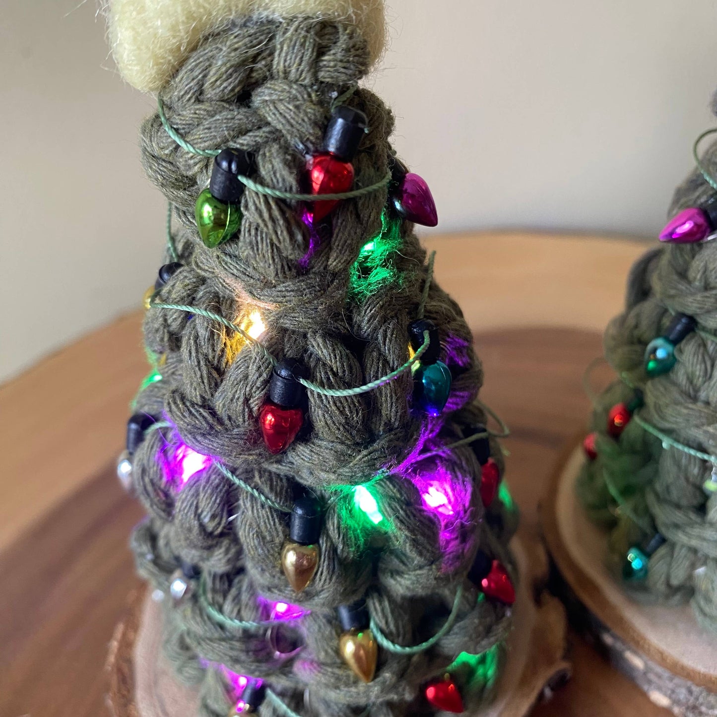 Holiday LIGHTED Mini Macrame Tree Working Fairy Lights: Multi-Colour / Avocado Brighter Green