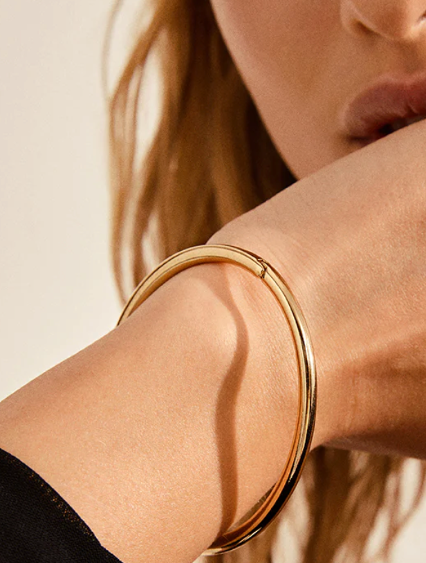 Sofia-Hinge Bangle 14K Gold Stainless Steel Waterproof: Yellow Gold