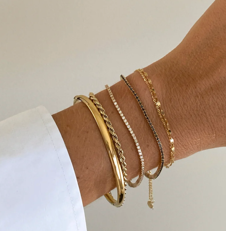 Sofia-Hinge Bangle 14K Gold Stainless Steel Waterproof: Yellow Gold