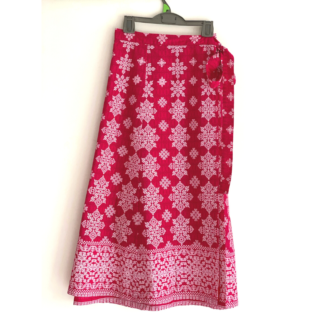 Wrap Skirt - Boho Gypsy Skirt - Bright Pink + White border: 36