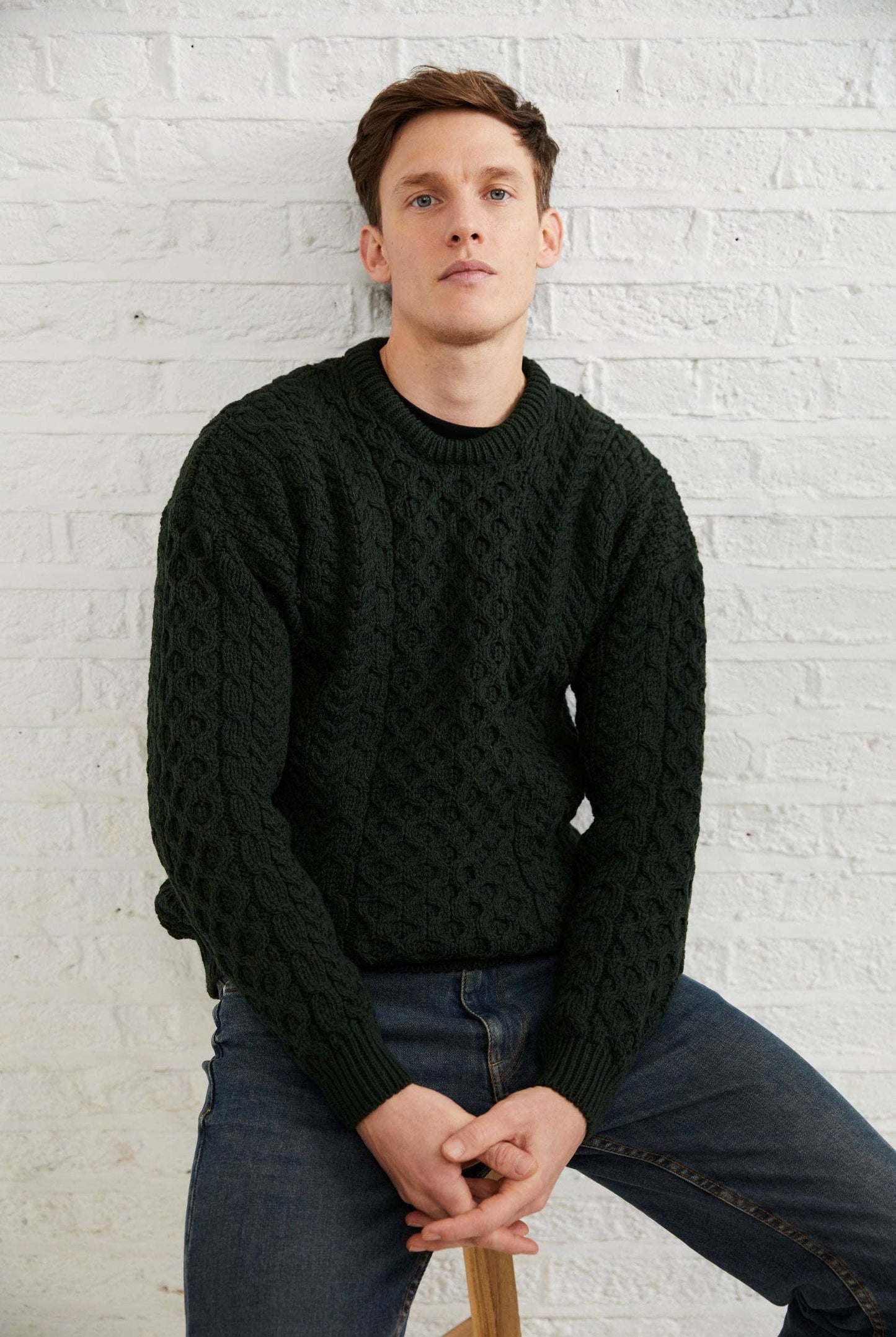 Inisheer Traditional Mens Aran Sweater - Forest Green