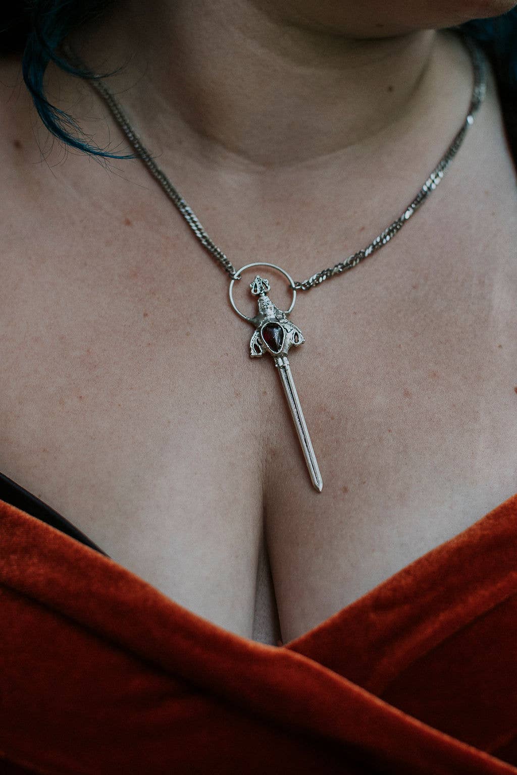 Manon Sword Necklace – Garnet & Sterling Silver