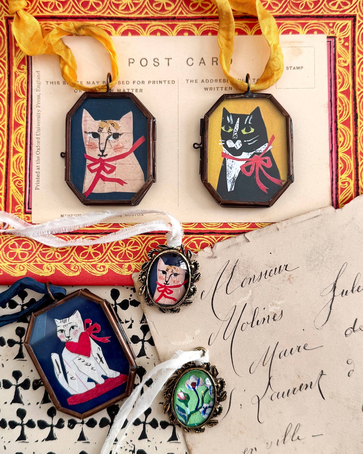 Kitty Love ~ Art Locket Ornament Cat Decor Handmade