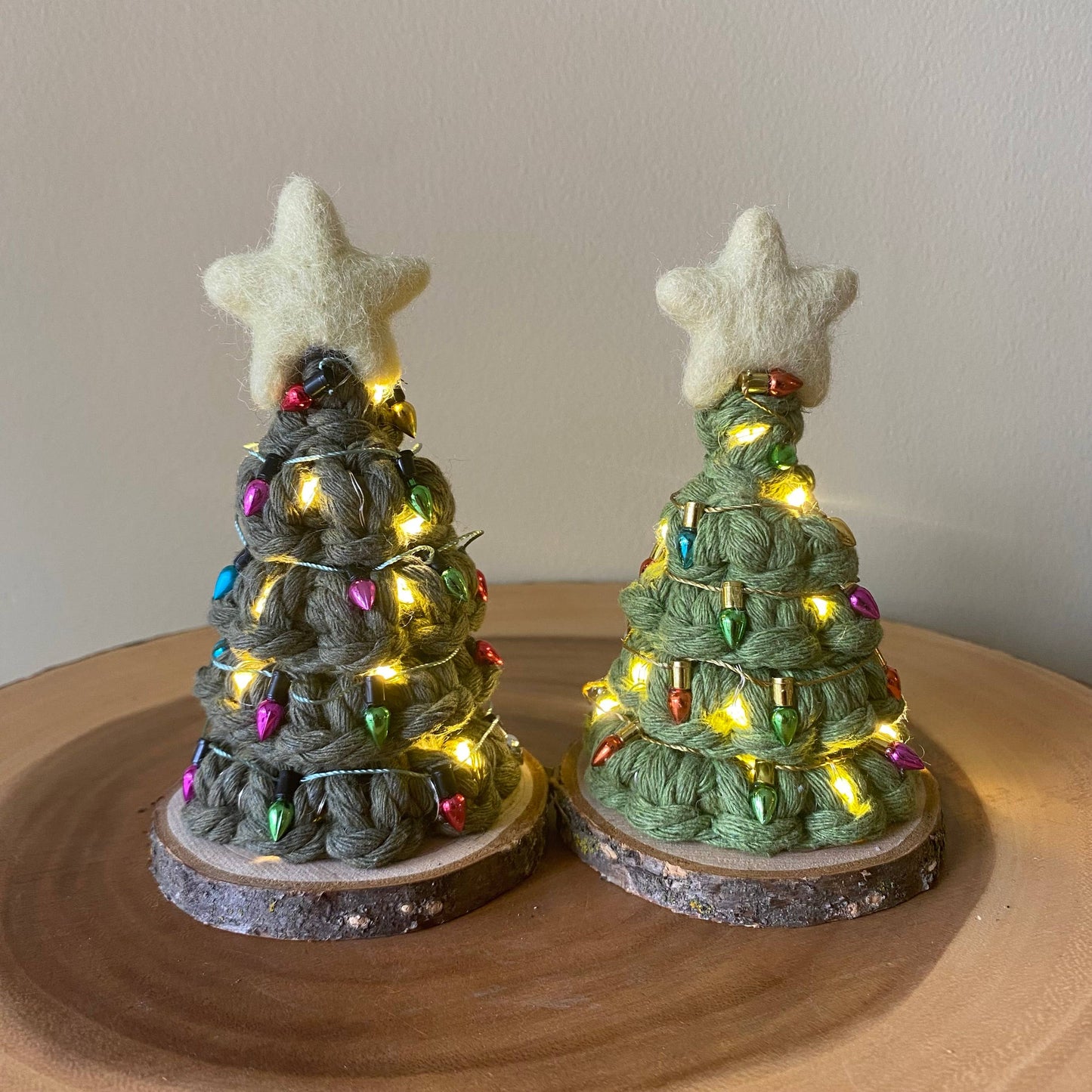 Holiday LIGHTED Mini Macrame Tree Working Fairy Lights: Multi-Colour / Avocado Brighter Green