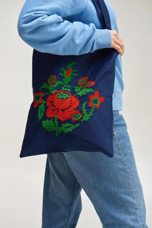 Cotton Embroidered Eco Shoulder Shopping Bag  - Flower