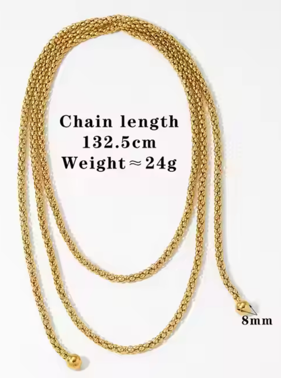 Audrey Lariat Rope Tassel Ball Chain Wrap Steel Necklace: Yellow Gold