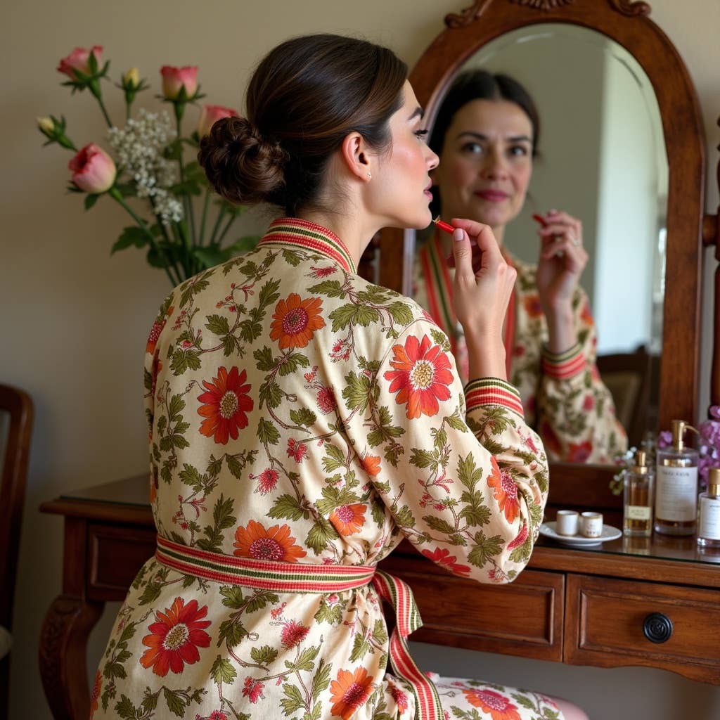 Womens Kimono Robe - Orange Floral with Border: 52/54 / M